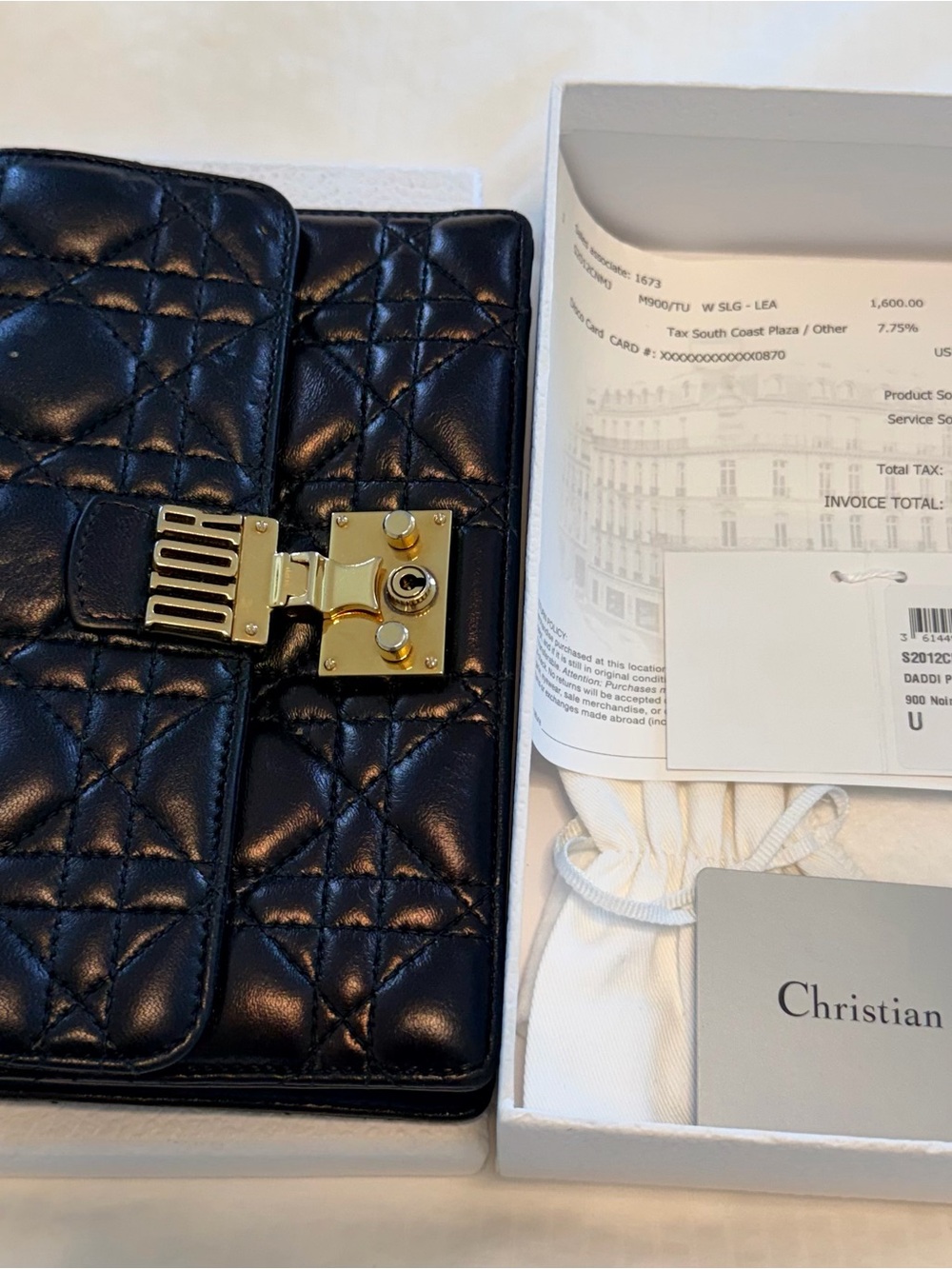 Dior Black Quilted Leather Phone Case with Gold Hardware